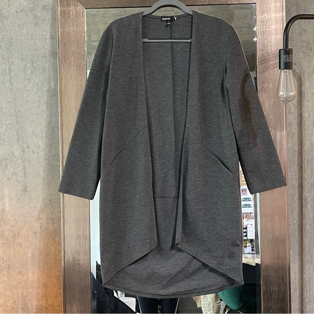 Gray Open Front Cardigan